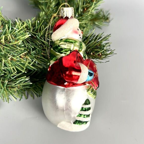 Lao Mai Christmas Ornament Blown Glass Snowman Holding Heart Holiday 5" - Picture 4 of 8